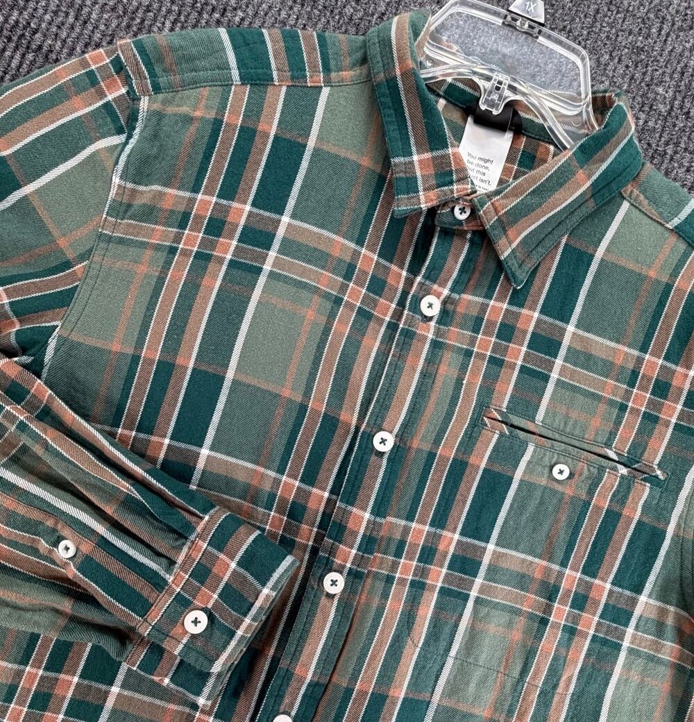 The North Face Mens Large Plaid Flannel Shirt Green Brown Long Sleeve